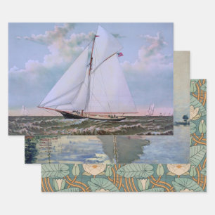 Feuille De Papier Cadeau Antique voilier Slot Yacht Voilier Ocean