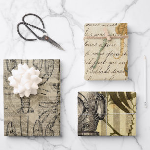 Feuille De Papier Cadeau Antiquité Vintage Nautical