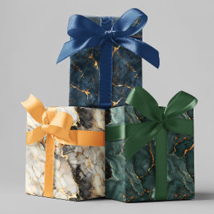 Feuille De Papier Cadeau Apparence métallique or pierre de marbre