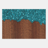 Feuille De Papier Cadeau Aqua bleu faux scintille bois rustique (Devant)