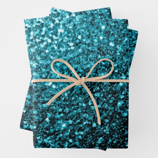 Feuille De Papier Cadeau Aqua bleu imitation parties scintillant scintille (En situation)