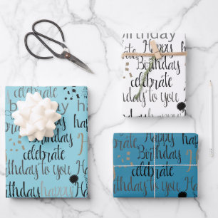 Feuille De Papier Cadeau Aqua Blue Joyeux Anniversaire  