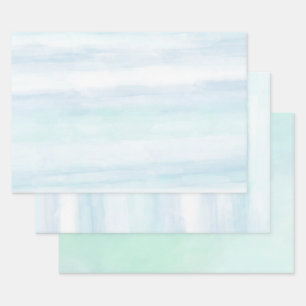 Feuille De Papier Cadeau Aqua Blue Mint White Watercolor Stripes Ombre