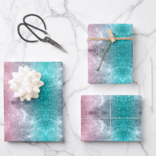 Feuille De Papier Cadeau Aqua blue Pink ombre mer galaxie abstraite