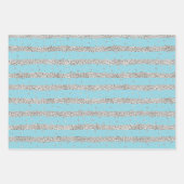 Feuille De Papier Cadeau Aqua Blue Silver Sparkly Confetti Stripes (Devant 3)