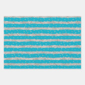 Feuille De Papier Cadeau Aqua Blue Silver Sparkly Confetti Stripes (Devant)