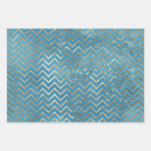 Feuille De Papier Cadeau Aqua Blue Zig Zag et Leopard (Devant)