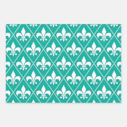 Feuille De Papier Cadeau Aqua Fleur de Lis (Devant)