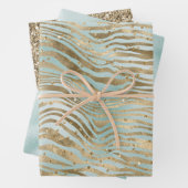 Feuille De Papier Cadeau Aqua Mint Gold Glitz Sparkle Zebra Print (En situation)