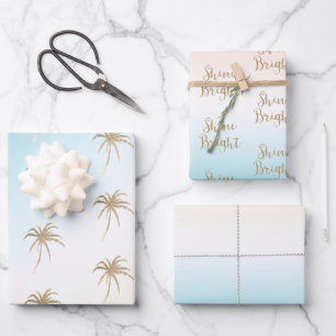 Feuille De Papier Cadeau Aqua Peach Gold Palm Tree Tropical