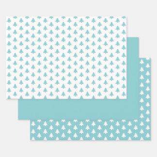 Feuille De Papier Cadeau Aqua/White Christmas Tree Motif emblématique