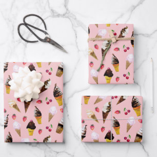 Feuille De Papier Cadeau Aquarelle à la crème glacée de la Saint-Valentin