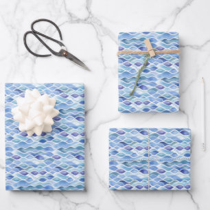 Feuille De Papier Cadeau Aquarelle Abstrait en Bleu / Vert / Blanc