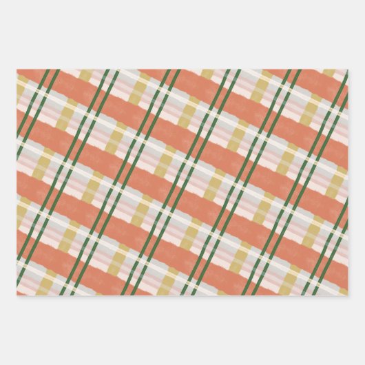 Feuille De Papier Cadeau Aquarelle Abstraite Festive Orange & Motif vert (Devant)