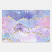 Feuille De Papier Cadeau Aquarelle Agate or Parties scintillant rose violet (Devant)
