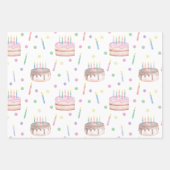 Feuille De Papier Cadeau Aquarelle Anniversaire Présent Ballons gâteau Conf (Devant 3)