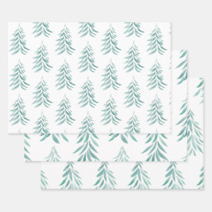 Feuille De Papier Cadeau Aquarelle Arbres À feuillage persistant Brosses