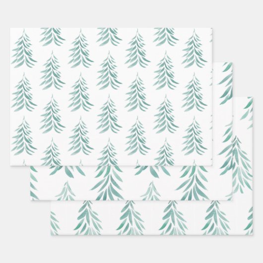 Feuille De Papier Cadeau Aquarelle Arbres À feuillage persistant Brosses (Lot)