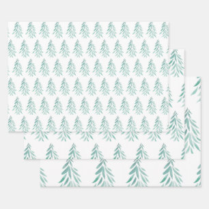 Feuille De Papier Cadeau Aquarelle Arbres À feuillage persistant Brosses 3