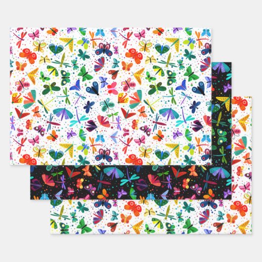 Feuille De Papier Cadeau Aquarelle Arc-en-ciel Papillons Motif pour enfants (Lot)