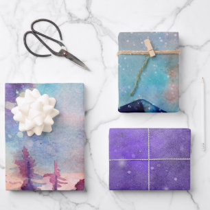 Feuille De Papier Cadeau Aquarelle Aurores Boréales