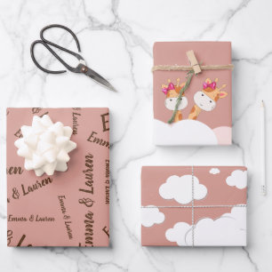 Feuille De Papier Cadeau Aquarelle bébé Giraffe, Safari jumeaux Anniversair