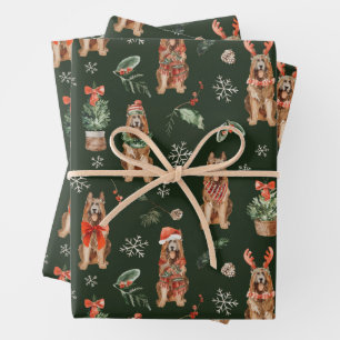 Feuille De Papier Cadeau Aquarelle berger allemand Chiens de Noël