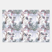 Feuille De Papier Cadeau Aquarelle Berries de Noël et branches de pins (Devant 2)