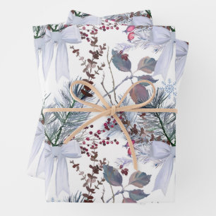 Feuille De Papier Cadeau Aquarelle Berries de Noël et branches de pins