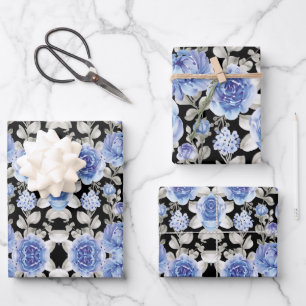 Feuille De Papier Cadeau Aquarelle bleu bottin dessin vintage unique