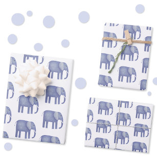 Feuille De Papier Cadeau Aquarelle bleu éléphant