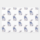 Feuille De Papier Cadeau Aquarelle Bleu et blanc Chinoiserie Lapin Rabbit (Devant 3)
