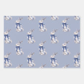 Feuille De Papier Cadeau Aquarelle Bleu et blanc Chinoiserie Lapin Rabbit (Devant 2)