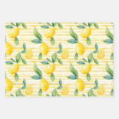 Feuille De Papier Cadeau Aquarelle bleu jaune Citrons Bows Stripes (Devant 3)