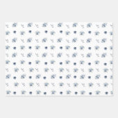 Feuille De Papier Cadeau Aquarelle bleu poussiéreux Floral (Devant)