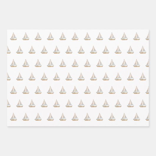 Feuille De Papier Cadeau Aquarelle Bleue Bleu Bande Voilier (Devant 2)