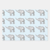 Feuille De Papier Cadeau Aquarelle bleue Eléphants et points Motif ensemble (Devant)