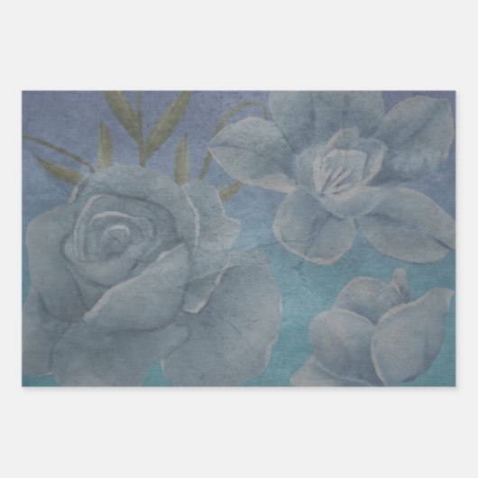 Feuille De Papier Cadeau Aquarelle bleue Fleur texture Design (Devant)
