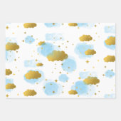 Feuille De Papier Cadeau Aquarelle bleue Nuages Gold Stars Sky (Devant 2)