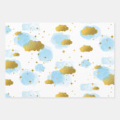 Feuille De Papier Cadeau Aquarelle bleue Nuages Gold Stars Sky (Devant)