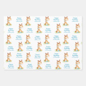 Feuille De Papier Cadeau Aquarelle bleue Petit Cheval (Devant)