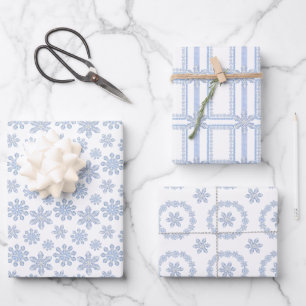 Feuille De Papier Cadeau Aquarelle Blue Designer Snowflon