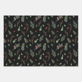 Feuille De Papier Cadeau Aquarelle botanique rouge de Noël noir (Devant 3)