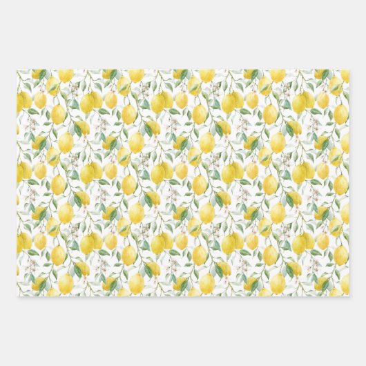Feuille De Papier Cadeau Aquarelle Bouquet de citron Motif d'été (Devant 3)