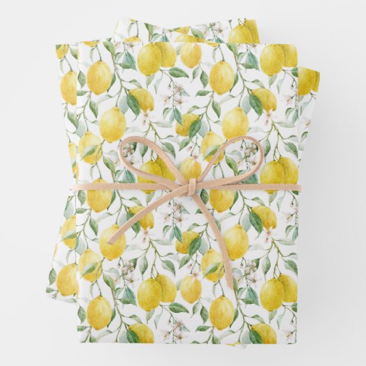 Feuille De Papier Cadeau Aquarelle Bouquet de citron Motif d'été (En situation)