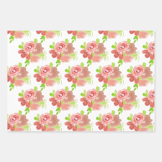 Feuille De Papier Cadeau Aquarelle Bouquet floral main peint (Devant)