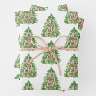 Feuille De Papier Cadeau Aquarelle Bourgogne Arbre de Noël