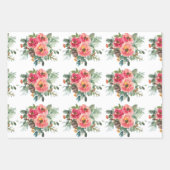 Feuille De Papier Cadeau Aquarelle brillante Fleurs de Noël Enveloppement P (Devant 3)