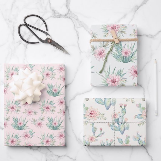 Feuille De Papier Cadeau Aquarelle Cactus (Recto)