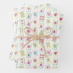 Feuille De Papier Cadeau Aquarelle Carreaux de Mahjong brillants